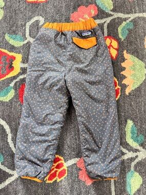 Patagonia Kids Gray Printed Tribbles Snow Bottoms with Orange Trim
